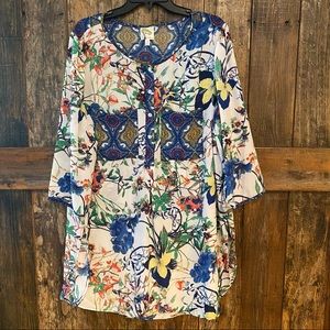 Fig and Flower 2XL Blue BOHO Floral Shirt Dress